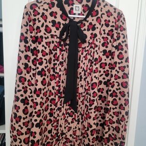Anne Klein Red and Black Animal Print Top